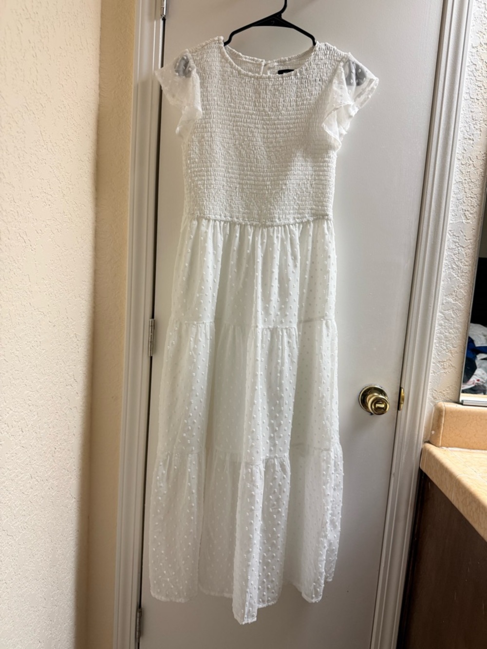 Merokeety White Midi Swiss Dot Smocked Tiered Dress - Picture 2 of 9